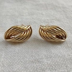 14K Yellow Gold Vintage Double Twist Shell Post Earrings 1/2" 1.8g